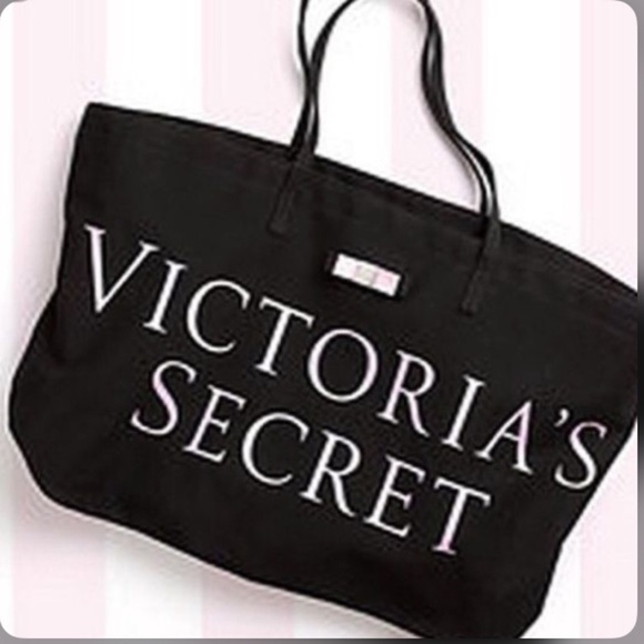 New Large VICTORIAS SECRET BLACK TOTE - Picture 1 of 6